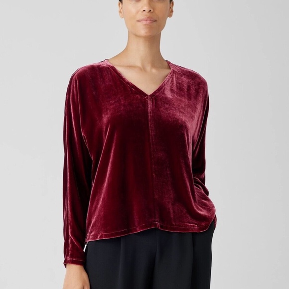 NWT Eileen Fisher Women's Dolman Sleeve Sweater Burgundy Silk Blend V-Neck - Picture 3 of 11